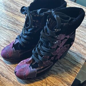 SM New York Black and Purple Lace Up Boots with Cosmic Design